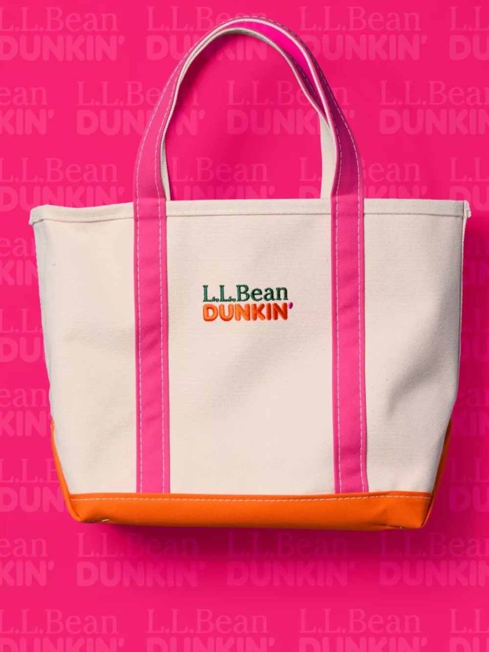 L.L.Bean x Dunkin' Canvas Tote Bag in Cream, Pink & Orange